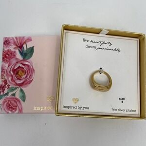 INSPIRED By You Fine Silver Plated Ring CZ Star Signet Gold Tone NEW Size 8